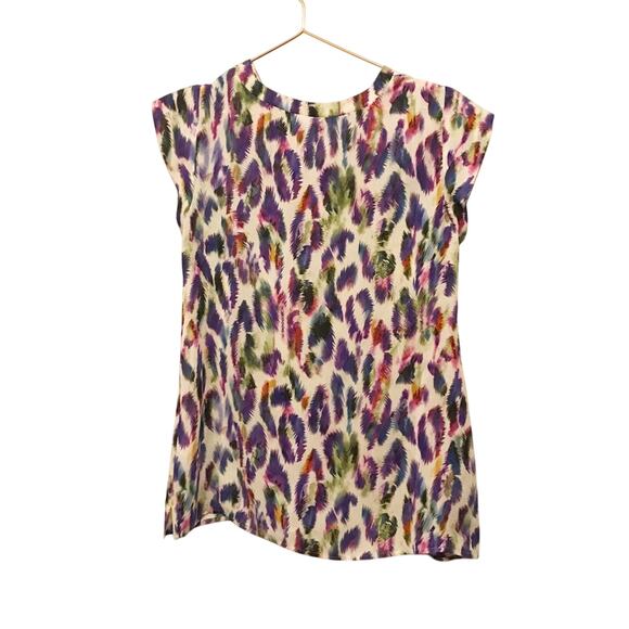 Cabi v neck cap sleeve multi color feather print size XS - Picture 2 of 6